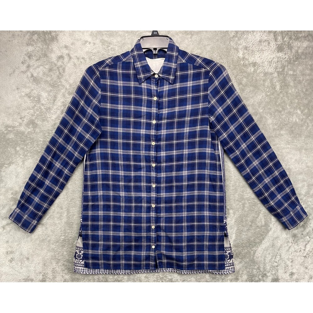 Johnny Was Women's Lana Scarf Shirt XS Plaid Long Sleeve‎ Button Up 3J Workshop